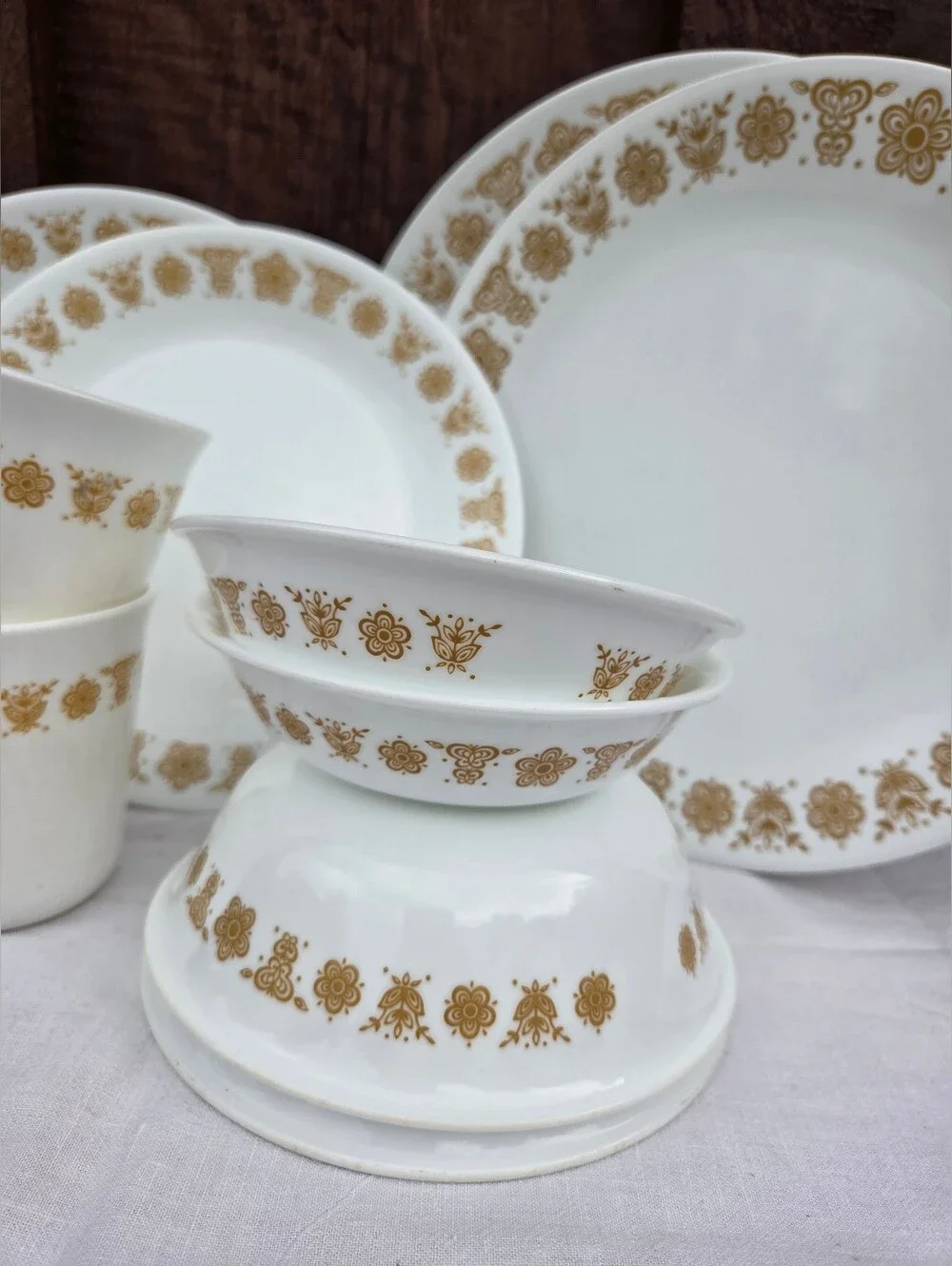 Corelle Pyrex Butterfly Gold 10 Pc Dinnerware Set Vintage